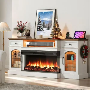 70'' Fireplace TV Stand with Charging Station for TVs Up to 80