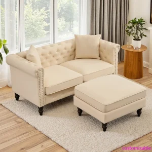 Chesterfield Tufted Linen Sofa Couch